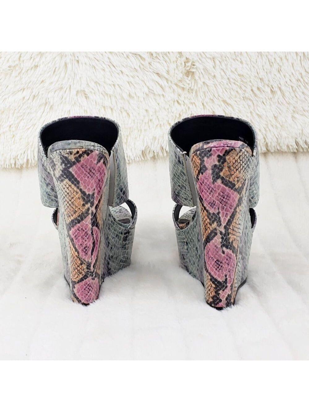 Wide Strap Slip On Multicolor Snake Print 6" Wedge Heel Shoe Platform Sandals - Picture 8 of 13